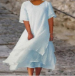 Jacqueline – Modisches lässiges zweilagiges kurzes Kleid mit Rundhalsausschnitt