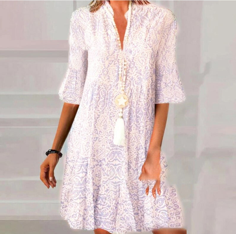 Sara – Floral Bedrucktes A-Linien Kleid mit lockerer Passform