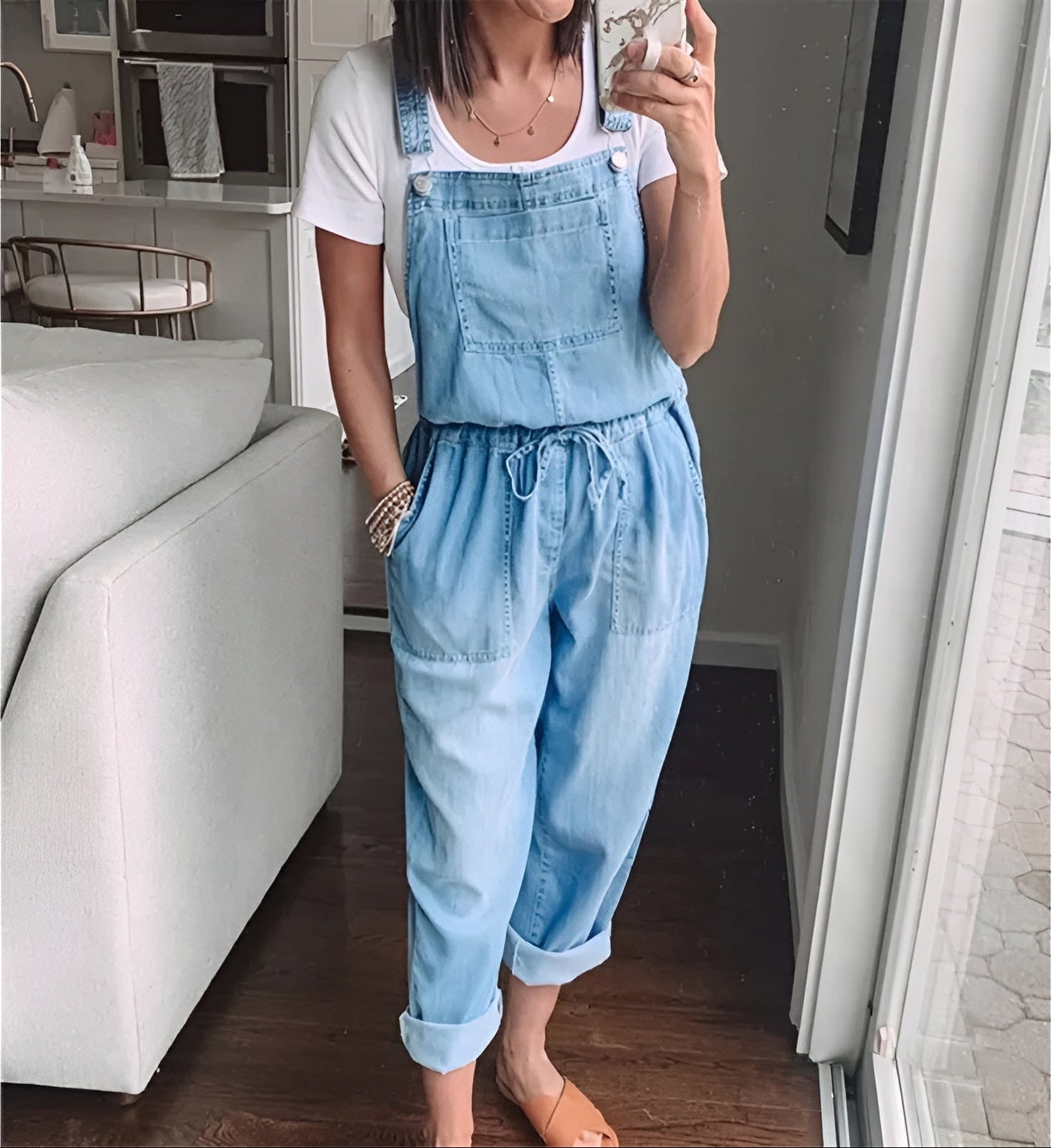 Carly – Lässiger Denim Overall Mit Kordelzug In Der Taille