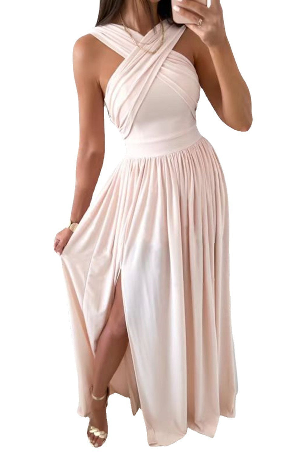 Nicole – Ärmelloses Sommerkleid mit hinten hängendem Nacken