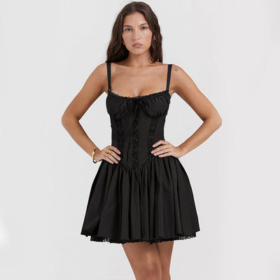 Diana – Sexy Spitzen-Trägerkleid mit schmaler Taille und Faltenwurf für Damen