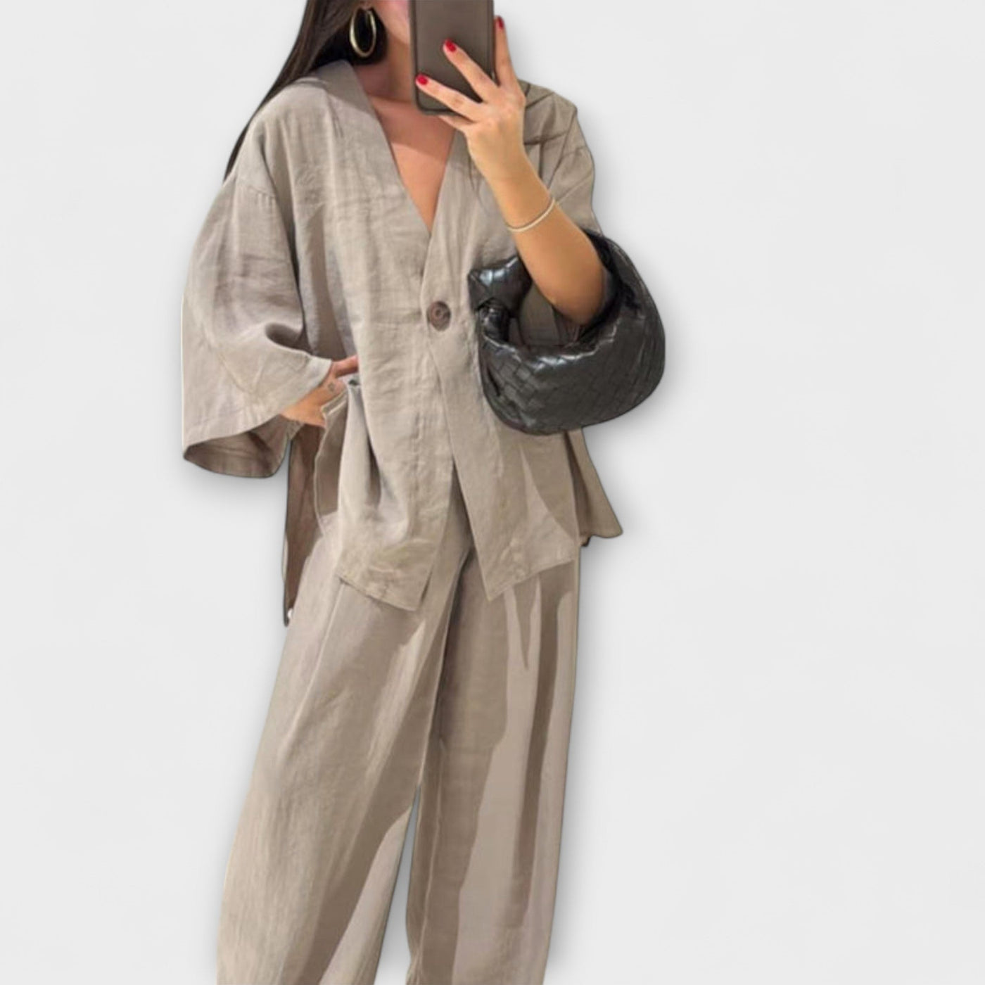 Jacqueline - Lässiges V-Ausschnitt Oberteil mit passender Hose