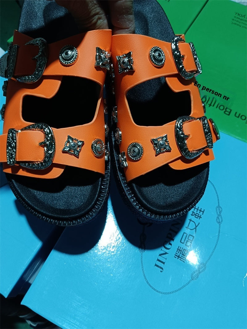 Natalie – Modische Plus-Size Python Leopard Nieten Hausschuhe