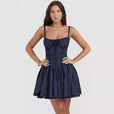Diana – Sexy Spitzen-Trägerkleid mit schmaler Taille und Faltenwurf für Damen