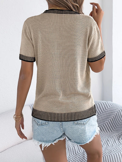 Alethea – Elegantes Rundhals Und Gestreiftes Strickoberteil