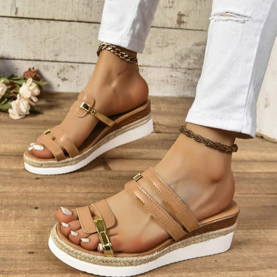 Lily – Farbblockierte Keil-Sandalen aus Hanf für Damen