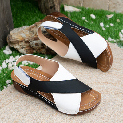 Jessica – Sommer Wedges Sandalen mit farbblockiertem Kreuzriemen Design