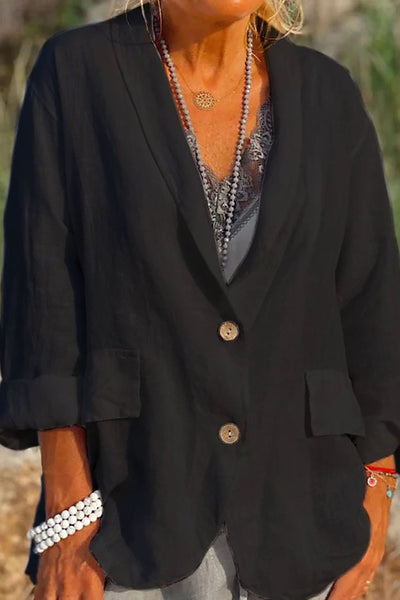 Jessica - Damen Leinenjacke Luftig Knopfleiste