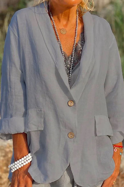 Jessica - Damen Leinenjacke Luftig Knopfleiste