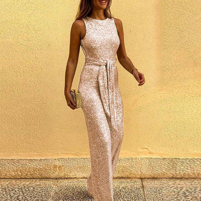 Damen Eleganter Pailletten Jumpsuit für Abendveranstaltungen und Partys – Figurbetonte Silhouette, Rückenausschnitt