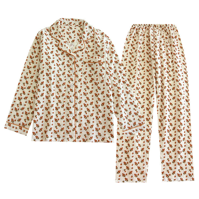 Christine – Einfaches Zweiteiliges Set aus Doppel-Layer-Garn-Crepé für Zuhause mit langen Ärmeln