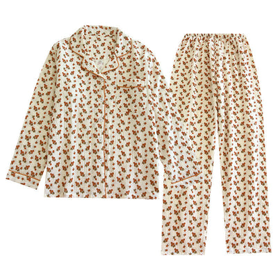 Christine – Einfaches Zweiteiliges Set aus Doppel-Layer-Garn-Crepé für Zuhause mit langen Ärmeln