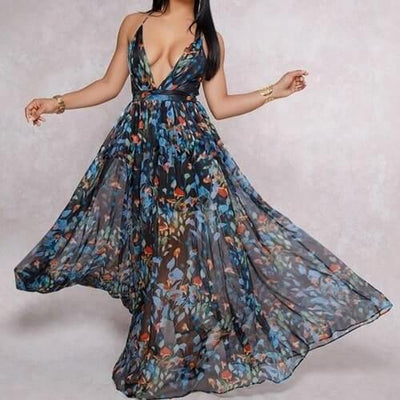 Tracy – Wunderschönes Chiffonkleid mit tiefem V-Ausschnitt