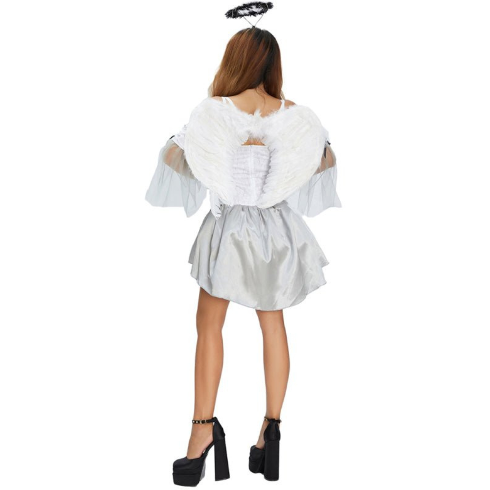 Damen Halloween Kleid mit Schnürung | Mini mit Flügeln