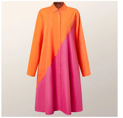 Damen Freizeit Hemdblusenkleid mit Polo-Kragen – Elegantes, lockeres Midikleid für Alltag und Büro