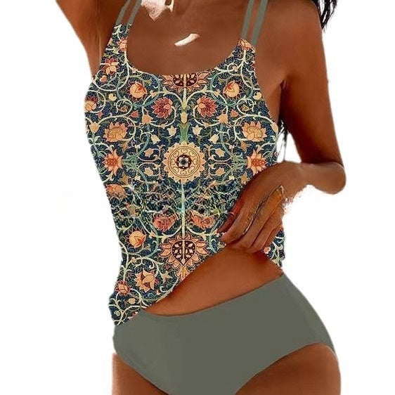 Damen Tankini Set Retro Boho Stil Badeanzug Zweiteiler – Ideal für Strand und Schwimmbad