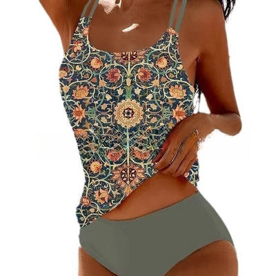 Damen Tankini Set Retro Boho Stil Badeanzug Zweiteiler – Ideal für Strand und Schwimmbad