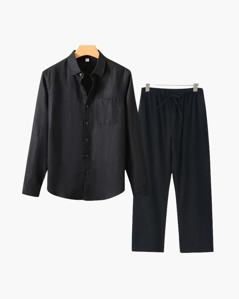 Christopher | Lange Ärmel Hemd & Hose Zweiteiliges Leinen-Set Herren-Sommer-Outfit