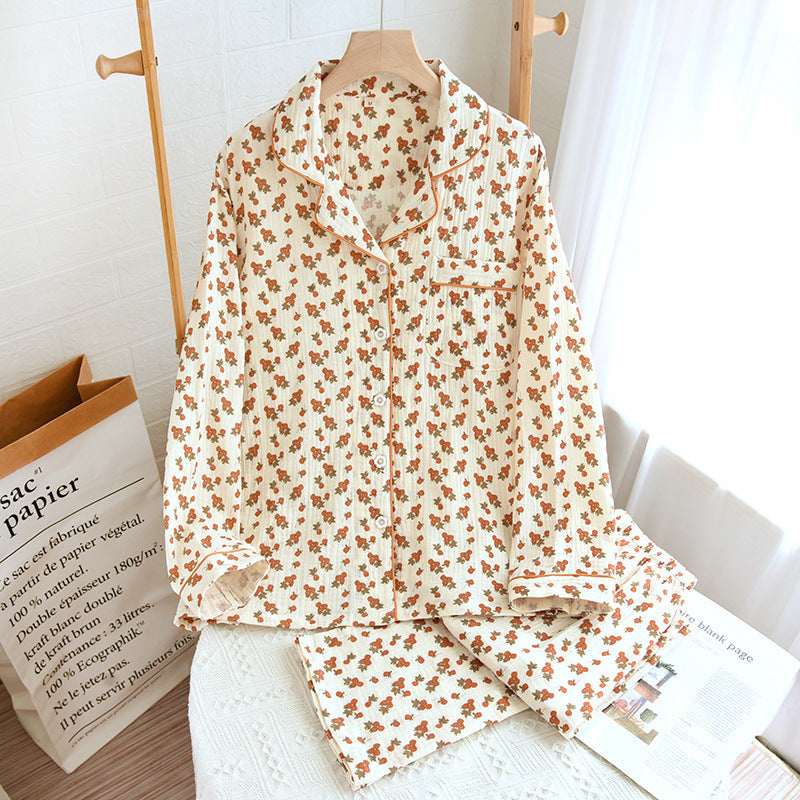 Christine – Einfaches Zweiteiliges Set aus Doppel-Layer-Garn-Crepé für Zuhause mit langen Ärmeln