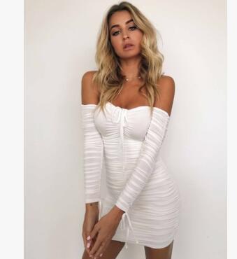 Hannah – Sexy Off-Shoulder Bandage Kleid mit langen Ärmeln