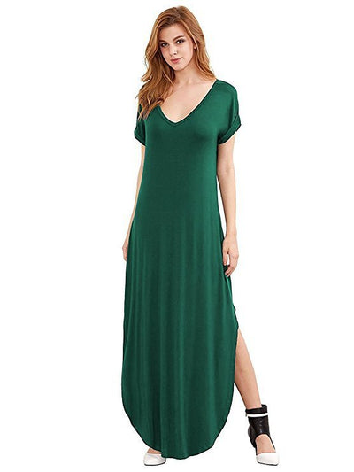 Sarah – V-Ausschnitt Kurzarm Strandkleid mit seitlichem Schlitz