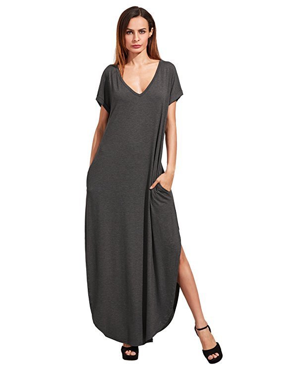 Sarah – V-Ausschnitt Kurzarm Strandkleid mit seitlichem Schlitz