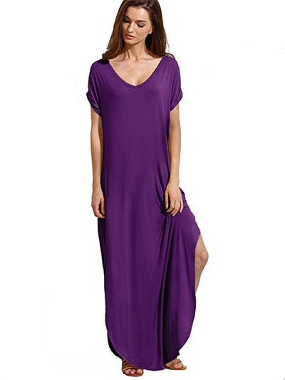 Sarah – V-Ausschnitt Kurzarm Strandkleid mit seitlichem Schlitz