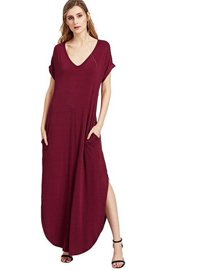 Sarah – V-Ausschnitt Kurzarm Strandkleid mit seitlichem Schlitz