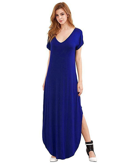 Sarah – V-Ausschnitt Kurzarm Strandkleid mit seitlichem Schlitz