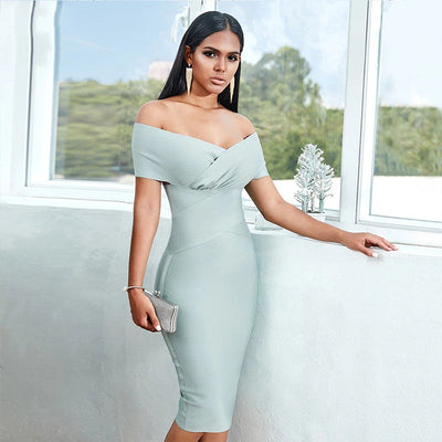 Denise – Off-Shoulder Midi-Kleid für Frauen mit Bandage-Design