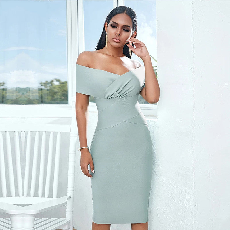Denise – Off-Shoulder Midi-Kleid für Frauen mit Bandage-Design
