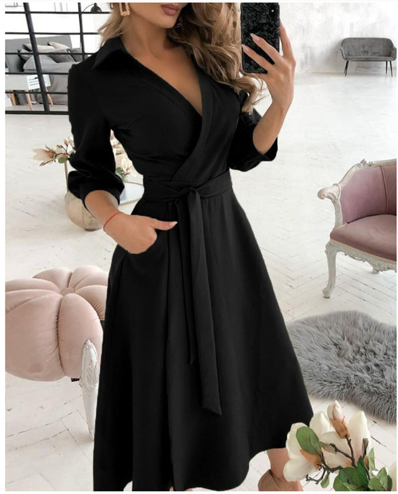 Jennifer – Sexy Fashion Langärmliges Kleid mit tiefem V-Ausschnitt und unregelmäßiger Form