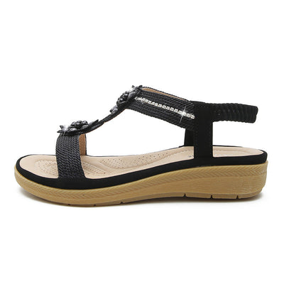 Esme – Boho-Stil Flache Blumen-Strasssandalen