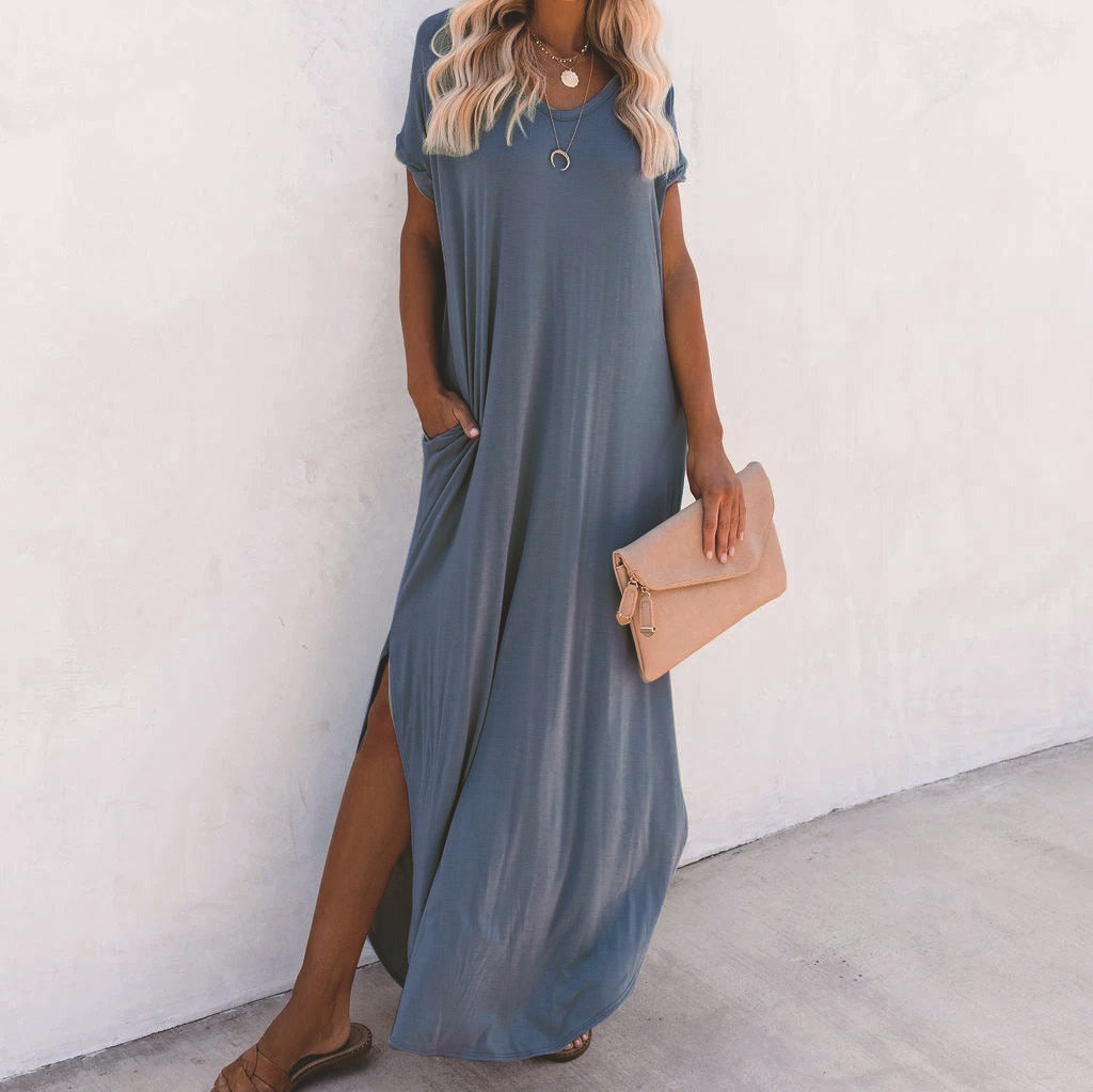 Rachel – Langes Kleid aus Baumwolle mit Taschen
