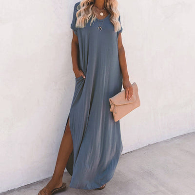 Rachel – Langes Kleid aus Baumwolle mit Taschen