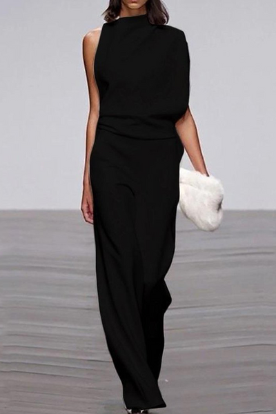 Heidi-Mode | Lässiger Solider Patchwork Halb A-Turtleneck Bootcut Jumpsuits