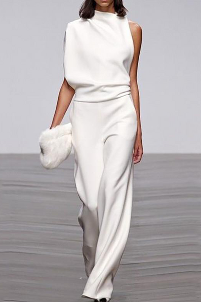 Heidi-Mode | Lässiger Solider Patchwork Halb A-Turtleneck Bootcut Jumpsuits