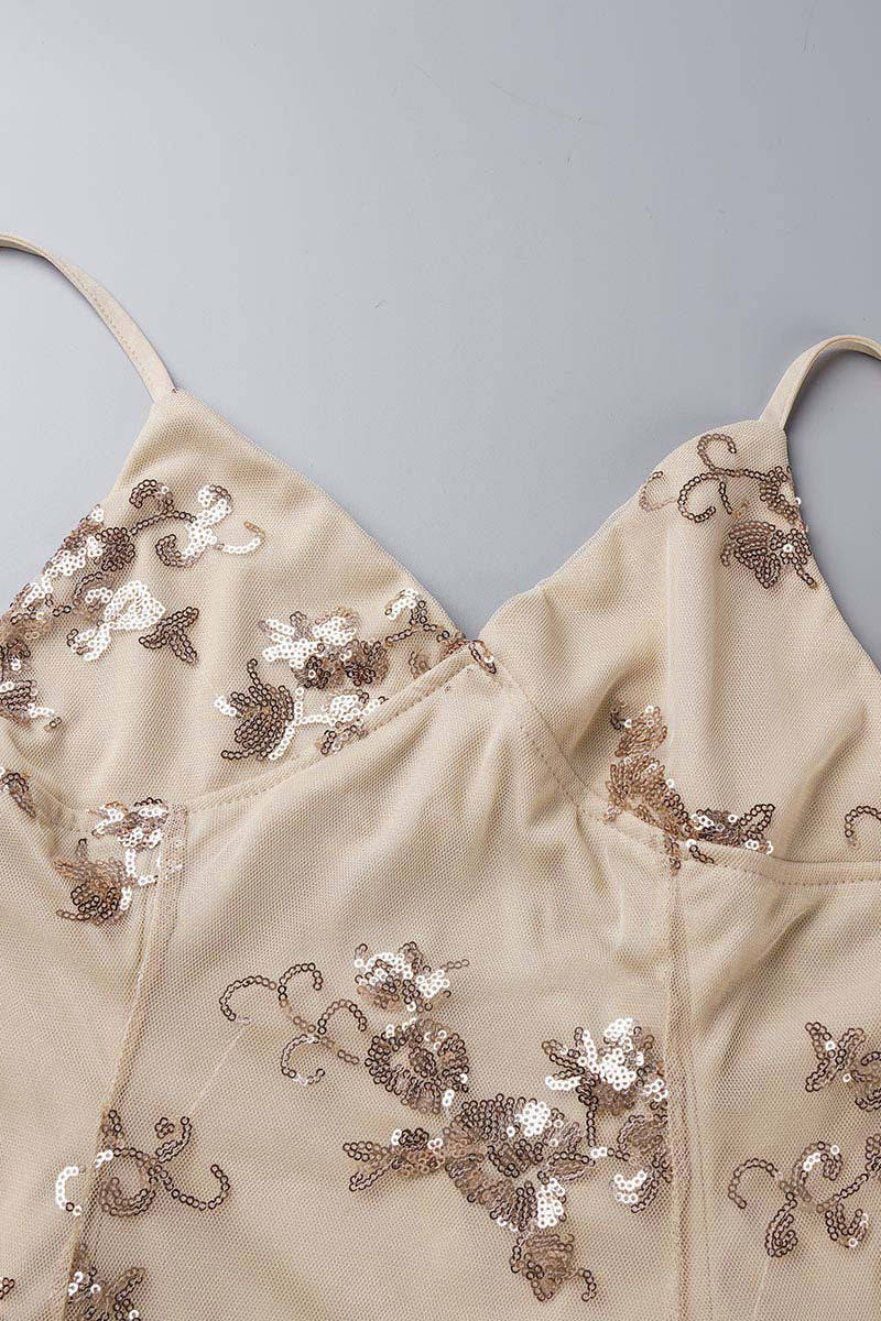 Heidi-Mode | Prominente Elegante Schlichte Pailletten Frenulum V-Ausschnitt Abendkleid Kleider- 4 Farben