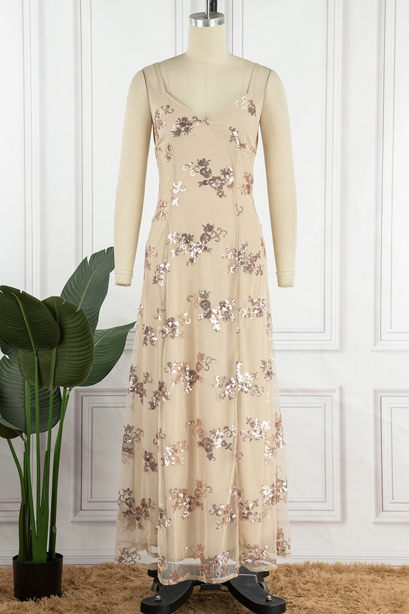 Heidi-Mode | Prominente Elegante Schlichte Pailletten Frenulum V-Ausschnitt Abendkleid Kleider- 4 Farben