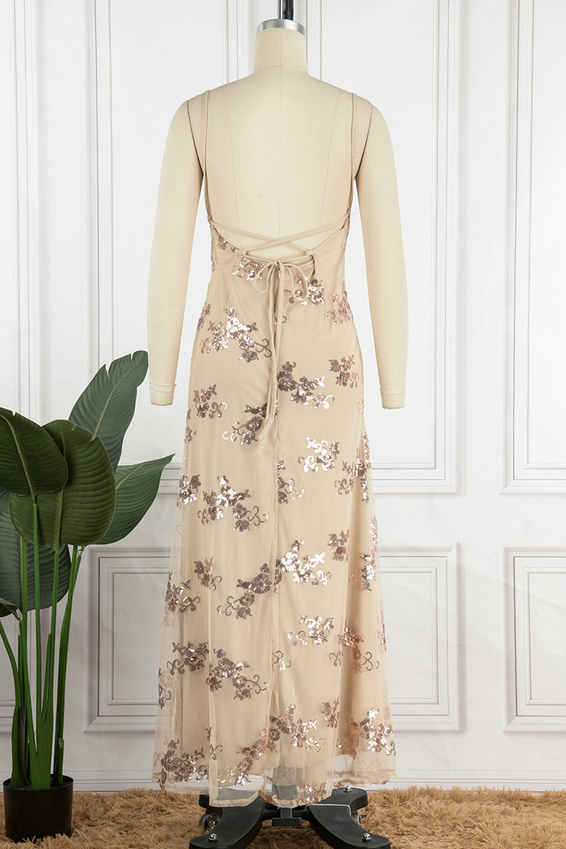 Heidi-Mode | Prominente Elegante Schlichte Pailletten Frenulum V-Ausschnitt Abendkleid Kleider- 4 Farben