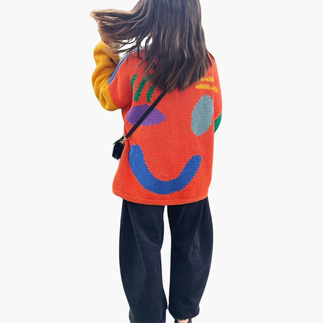Strickpullover für Damen - mit Oversize-Passform und Smiley-Motiv