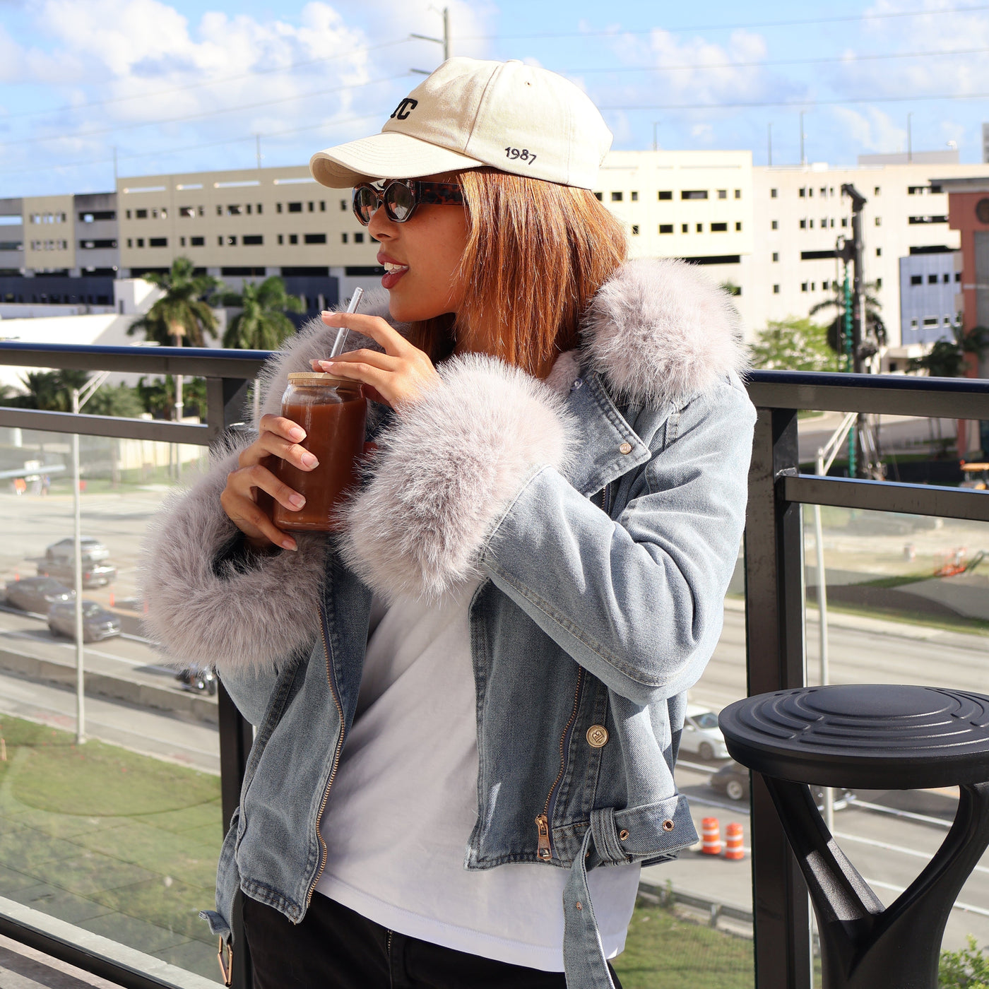 Finja | Kunstpelzkragen Denim Jacke