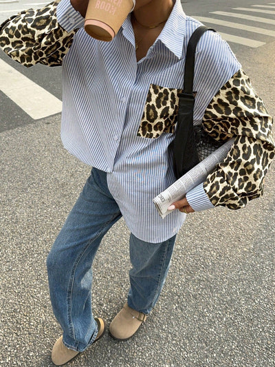 Gestreifte Damenbluse mit Leo-Details – Auffällig, Lässig & Streetstyle-ready