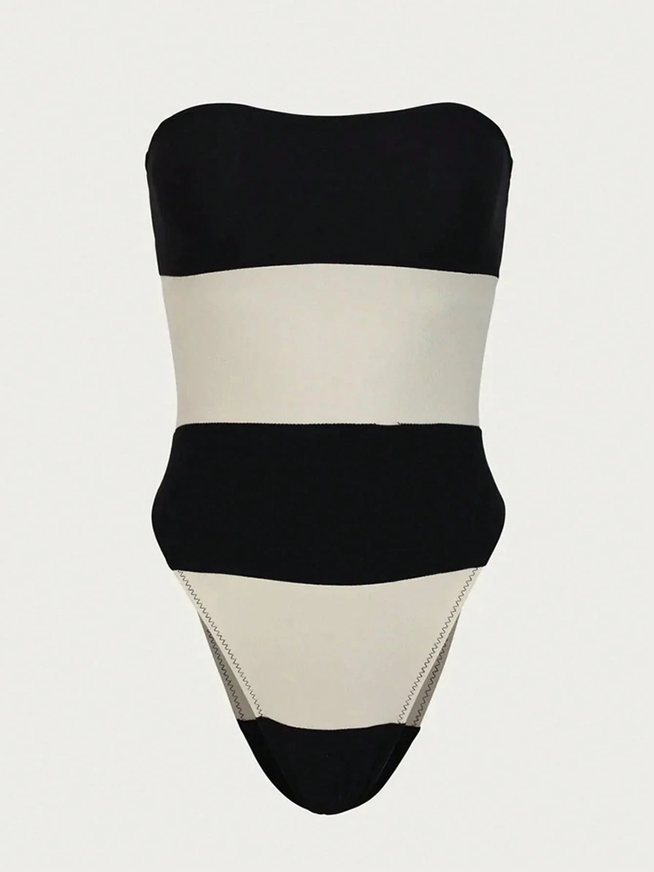 Schulterfreier Einteiler mit Kontraststreifen & High-Leg Cut