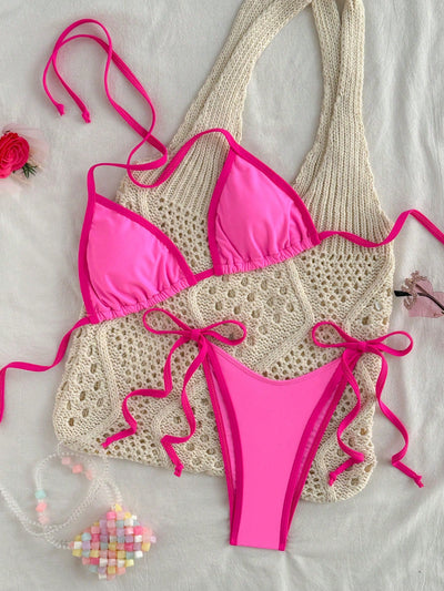 Sexy Triangel-Bikini in Marineblau mit Kontrast-Saum – Minimalistisches 2-teiliges Set zum Schnüren