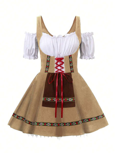 Oktoberfest Dirndl Kleid für Damen – Traditionelles Trachtenkleid mit Schürze