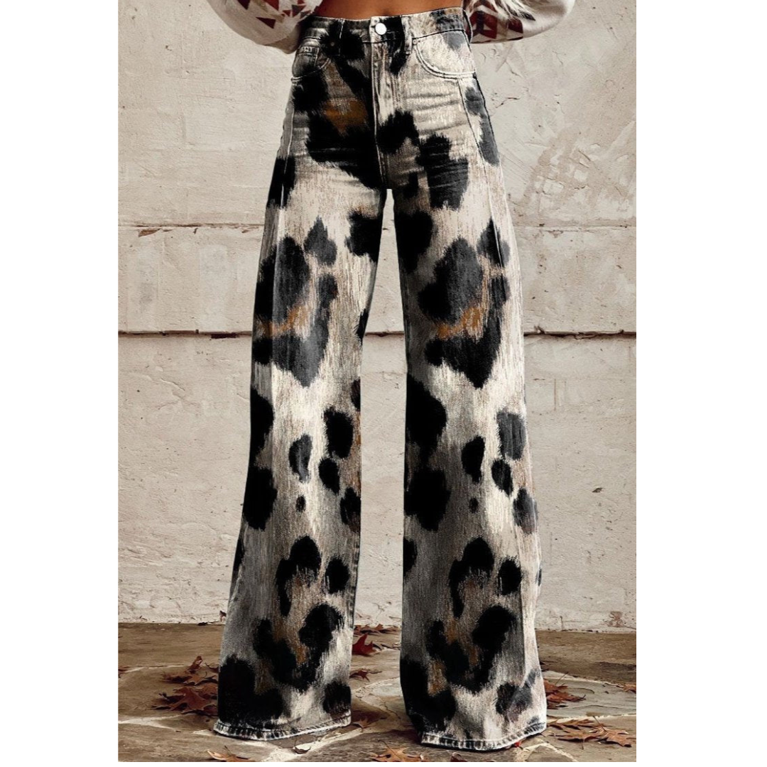 Janeesa Leopard-Jeans mit Weitem Bein
