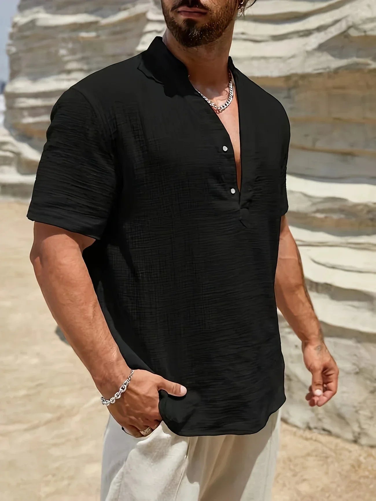 Sancho – Elegantes Sommer Hemd Mit Stehkragen