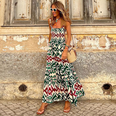 Betty – Elegantes bedrucktes französisches Blumenkleid mit Trägern