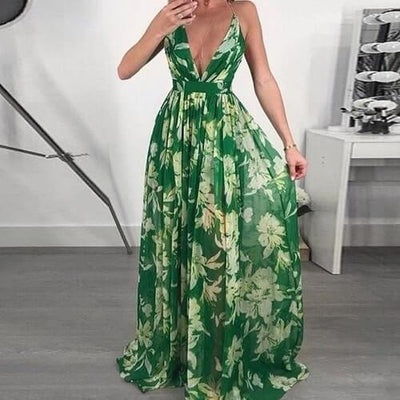 Tracy – Wunderschönes Chiffonkleid mit tiefem V-Ausschnitt